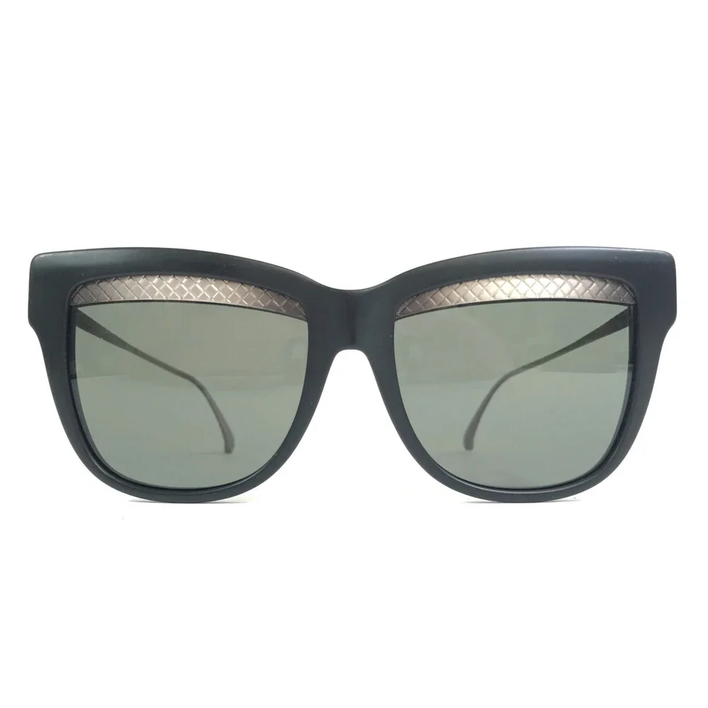 Bottega Veneta Sunglasses BV0074S 001 Matte Black Gray Cat Eye with Green Lenses